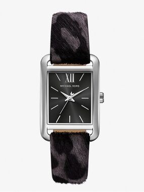 Michael Kors Monroe Leopard Calf Hair Watch Silver Tone MKO1199